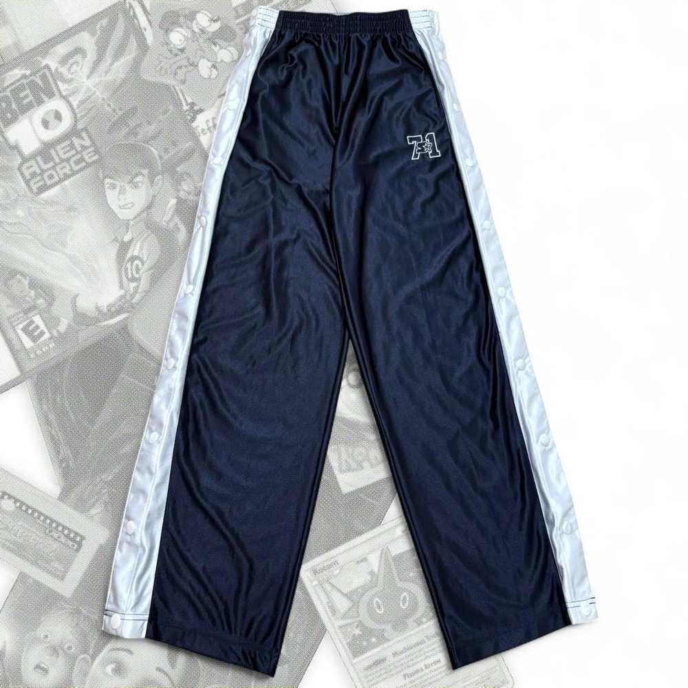 Vintage 90’s Navy Blue & White Striped Starter Tearaway Snap Button Trackpants